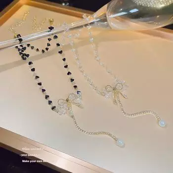 Темперамент Бант Жемчужное Ожерелье Женский Джокер Ниша Личность Ключица Ins Онлайн Знаменитости Женская Мода Свитер Цепь