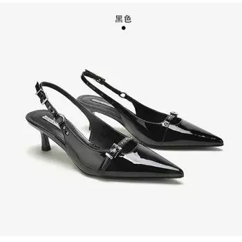 Temperament Black Pointed Kitten Heel Slim Hack Push Strap Сандалии Baotou Женские Летние каблуки для женщин 34 чёрный
