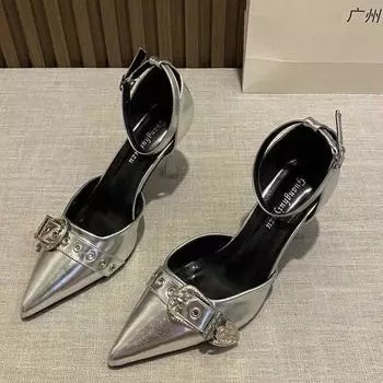 Temperament Celebrity Bag Head Sandals с тонким каблуком Элегантные модные туфли с острым носком 35 чёрный