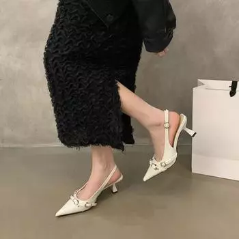 Темперамент черные лакированные сандалии с острым носком и пустым носком женские 2025 новые весенне-осенние туфли на шпильках с высоким каблуком женские 35 чёрный