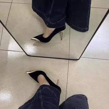 Temperament черные замшевые туфли на высоком каблуке женские новинка 2025 года весна-осень банкетные туфли imperial sister с заостренным носком и тонким каблуком 35