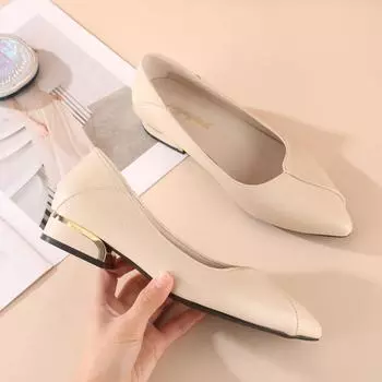 Temperament commuter single туфли женские на толстом каблуке весна и осень новые заостренные удобные рабочие туфли на низком каблуке универсальные плоские подошвы неглубокие горловины 34 чёрный