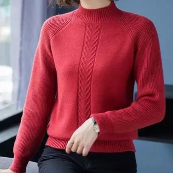 Temperament Commuter свитер большой свободный полувысокий воротник осень зима мягкий восковой жареный тесто скрученные ленивые трикотажные рубашки с подкладкой женские one size красный