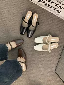 Temperament commuter толстый каблук сумка голова и весенние классные тапочки 2025 коричневые французские ретро туфли женские Мэри Джейн 35 бежевый