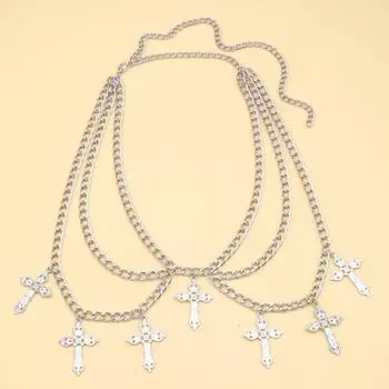 Temperament Cross Pendant Waist Chain Hottie Personality Body Chain Body Chain серебряный