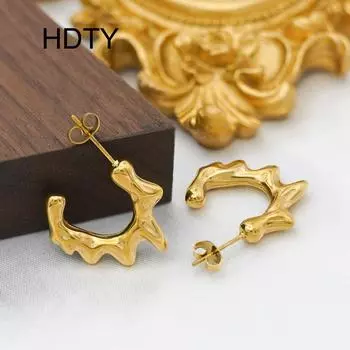 Temperament fashion niche design irregular liquid earrings 18k gold personalized titanium steel non-fading earrings золотой