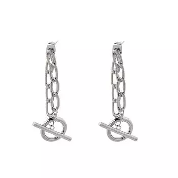 Temperament Fashionable Bouncing Exaggerated Earrings Rear Hanging Simple One-Word Chain Buckle Earrings Long