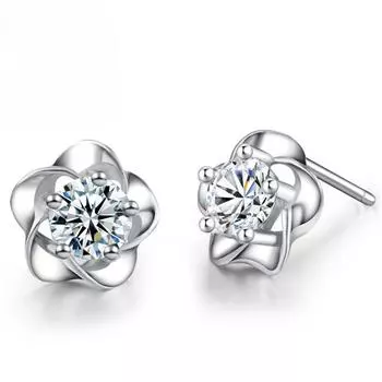 Temperament Flower Fashion Zirconia Sparkling Classic Stud Earrings for Women Dazzling Female Elegant Accessories Timeless Jewelry