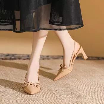 Temperament французский бант высокие каблуки женские летние 2025 новый ремень с одним словом красивая сумка голова пустые толстые каблуки сандалии 35