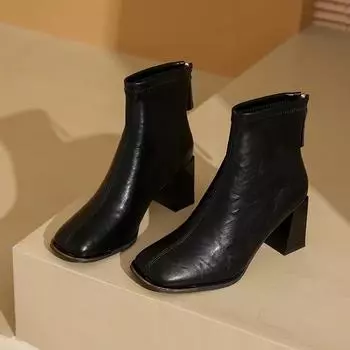 Temperament French Square Head Back молния короткие сапоги для женщин обувь осень/зима толстые высокие каблуки челси сапоги Botines Mujer 35