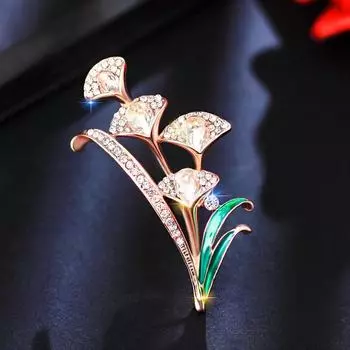 Темперамент Гинкго Билоба Цвет Капельная Брошь Актриса Кристалл Корсаж Личность Универсальные Булавки Аксессуары
