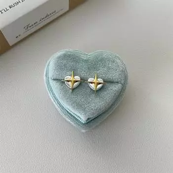 temperament gold and silver contrasting color love stud earrings women s versatile high-end earrings exquisite fashion star earrings batch A pair of 925 silver needle