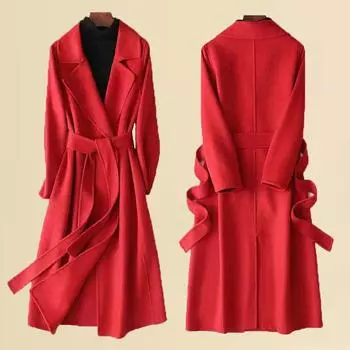 Темперамент Хепберн стиль среднее и длинное шерстяное пальто женское новое ремешок талия осенне-зимнее шерстяное пальто прилив S recommends 80-47.5 kg чёрный