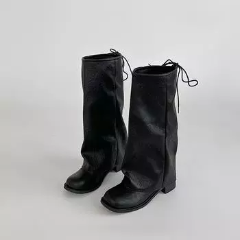 Temperament high-heeled trouser boots women s fashion versatile lace-up simple autumn and winter new thick heel thin fashion boots 35