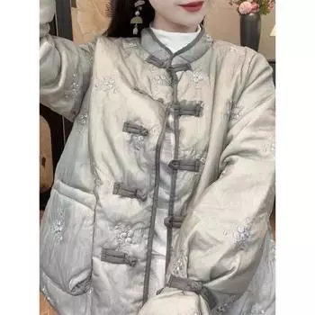 Темперамент хлопчатобумажная подстежка пальто женское новое в китайском стиле с пряжкой ручной работы усовершенствованная зимняя подстежка из хлопка утолщенная теплая зимняя M recommends 85-52.5 kg