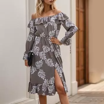 Темперамент и элегантность Верхняя одежда Осень и зима Женские платья с длинными рукавами и оборками на одно плечо S королевский синий