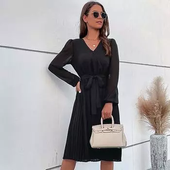 Темперамент и элегантность Верхняя одежда Осенне-зимняя юбка Чувство чистого цвета Плиссированные платья S чёрный