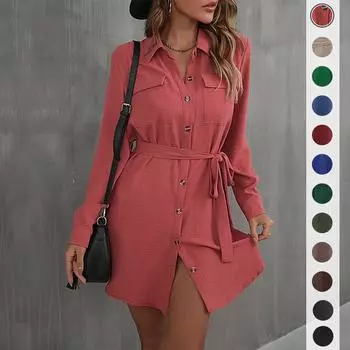 Темперамент и элегантность Верхняя одежда Ранняя осень Модное платье Красное платье с длинным рукавом и лацканами Французская нижняя юбка S красный