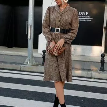 Темперамент и элегантность Верхняя одежда Ранняя осень мода женские платья с лацканами и длинными рукавами с леопардовым принтом женские наизнанку S хаки