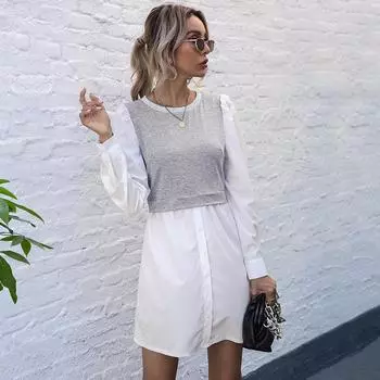 Темперамент и элегантность верхняя одежда мода женская с длинными рукавами платье рубашка сращивание осень и зима M