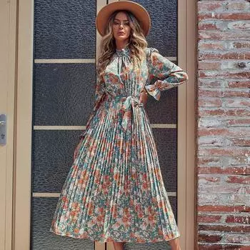 Темперамент и элегантность верхняя одежда осень и зима женское принтованное платье длинное Senior Sense S зелёный