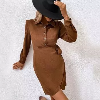 Темперамент и элегантность верхняя одежда осень и зима женское вельветовое платье женское S