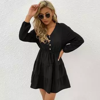 Темперамент и элегантность верхняя одежда осень и зима женские плиссированные однотонные тонкие повседневные платья S красное дерево