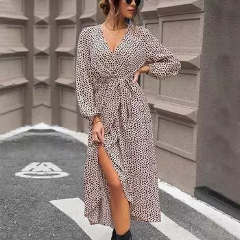 Темперамент и элегантность верхняя одежда осень женские длинные рукава леопардовый принт женские платья S хаки