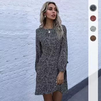 Темперамент и элегантность верхняя одежда винтажное женское платье на шнуровке с нерегулярным леопардовым принтом с длинным рукавом осень и зима S
