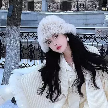 Темперамент и мода, шапка из кроличьей шерсти, теплая зимняя защита от холода, симпатичная плюшевая меховая вязаная шерстяная женская шапка one size коричневый