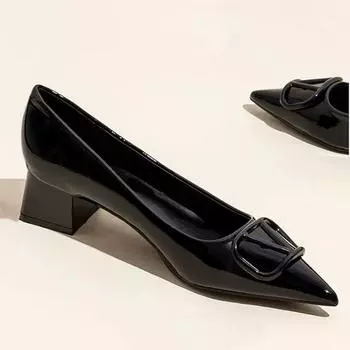 Темперамент Интернет знаменитости мода острый толстый каблук одиночные туфли женщины 2024 новый неглубокий носок универсальный удобный профессиональный средний каблук 34 телесный