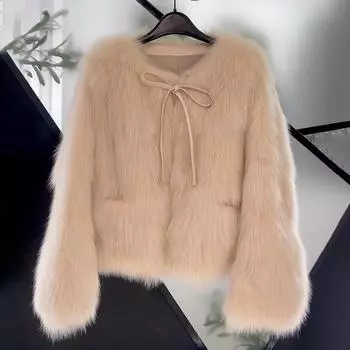 Temperament искусственный мех пальто женское 2024 зима новый короткий знаменитость иностранный стиль ремень искусственный мех лисы пальто женское прилив S suggestion [within 45kg]