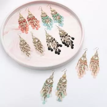 Темперамент Этнические серьги Модные серьги-гвоздики с бусинами из риса Богемные серьги-крючки для женщин style 6