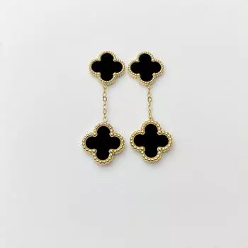Темперамент Классические серьги с четырьмя листочками клевера из нержавеющей стали Персонализированные универсальные серьги из титановой стали Не теряют цвет Женские серьги чёрный