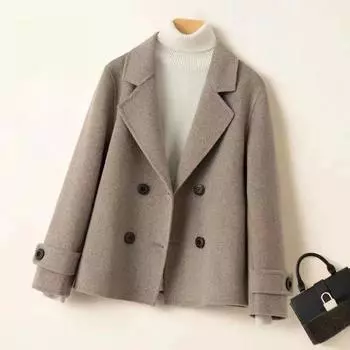 Темперамент корейской версии легкое роскошное свободное универсальное пальто для женщин, короткий фасон высококачественного двухстороннего шерстяного пальто S чёрный