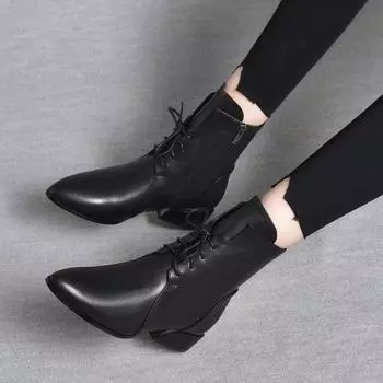 Temperament короткие женские сапоги на толстом каблуке с острым носком 2024 года, новые сапоги из мягкой кожи с тонким каблуком, осенне-зимние сапоги из хлопка, сапоги Martin 35