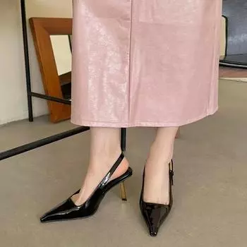 Temperament лакированная кожа квадратный нос тонкий высокий каблук сандалии для женщин туфли-лодочки роскошные пряжка сзади ремешок офисная и карьерная обувь 35