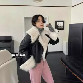 Темперамент леди зима новый известный тосканский мех интегрированный короткий пальто S светло-розовый