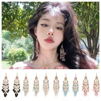 Temperament Long Tassel Earrings Fashion Rice Beaded Earring Studs Bohemian Earring Hook Women style 6