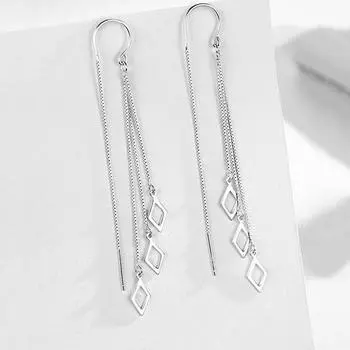 Temperament Long Tassel Geometric Rhombus Drop Earrings For Women ADM