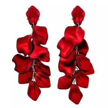 Temperament Long Tassel Metal Flower Petals Drop Jewelry Stud Earring Dangle Earrings Accessories