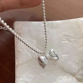 Темперамент, ловкость, бант, ожерелье из круглых бусин, цепочка для свитера, нишевый дизайн, симпатичная цепочка на ключицу для девочки