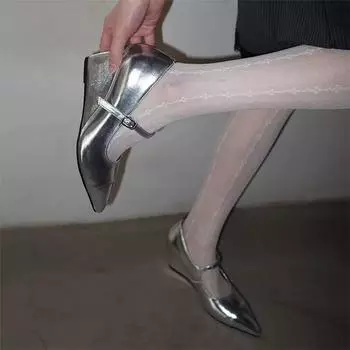 Temperament Маленькие серебристые туфли на высоком каблуке женские весенние каблуки с острыми углами в стиле ретро с одинарными туфлями Мэри Джейн 35 серебряный