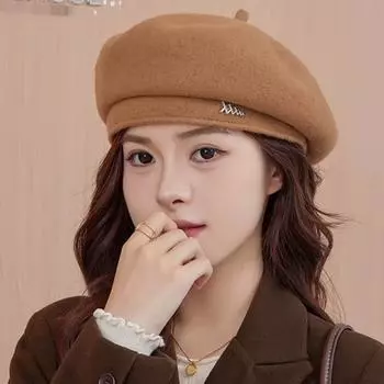 Темперамент маленький ароматный стиль берет детский осенне-зимний британский ретро шерстяная шляпа бутон универсальный темперамент шляпа художника M (54-58cm) xxxx wool beret хаки