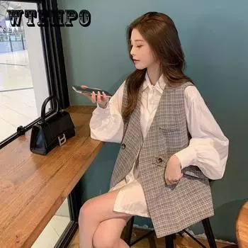 Темперамент, маленький жилет с ароматным ветром, женский клетчатый костюм, жилет, куртка, повседневный свободный жилет на одной пуговице с v-образным вырезом, сладкий ветер XL