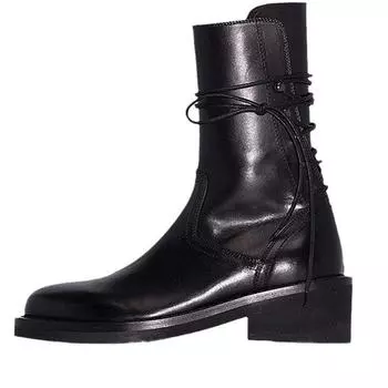 Temperament Martin Boots Женские британские сапоги Новые осенние одинарные универсальные ремешки Темные средние сапоги-трубы Рыцарские сапоги 35
