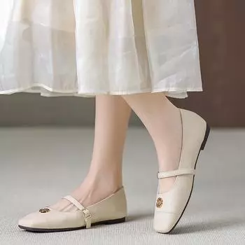 Temperament Mary Jane single shoes women s shoes 2025 new summer flat bottom with skirt gentle evening shoes W108-15 35 чёрный
