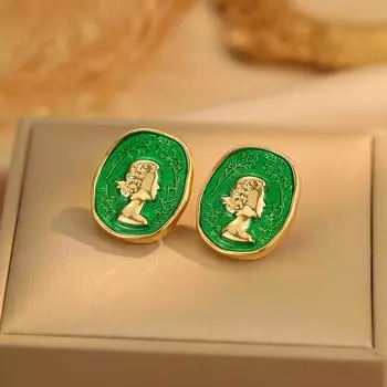 Темперамент Металл Геометрический Рельеф Человеческой Головы Ретро Серьги-гвоздики Персонализированный Дизайн Серьги Серьги 18K