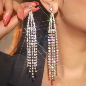 Темперамент Модные блестящие длинные серьги с кисточками из бриллиантов, серьги Senior Sense, женские серьги, 1 пара