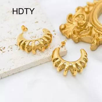 Temperament модные легкие роскошные полые серьги-гвоздики из титановой стали в форме буквы С, покрытые 18-каратным золотом, геометрические серьги Advanced Sense золотой